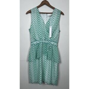 FABLE NWT Peplum Sheath Dress 8 Green Geometric Mod Heritage Prep F4201221